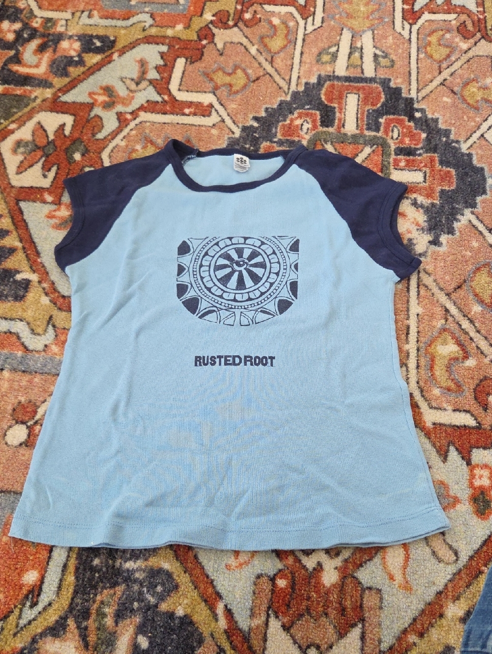 American Apparel Light Blue Tee with Navy Raglan Accents